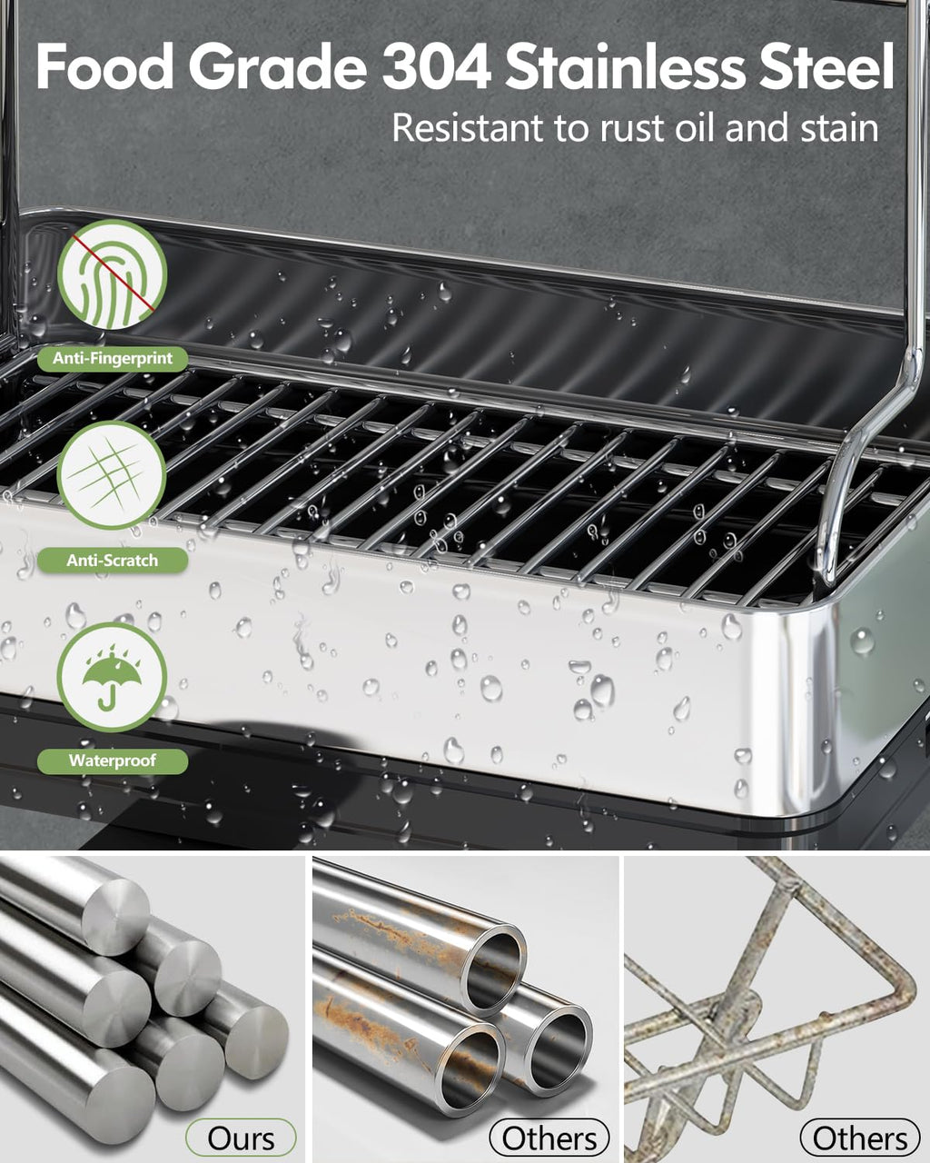 Extra Large Two Tier Stainless Steel Dish Drying Rack with Drainboard for Kitchen Counter Rust Proof