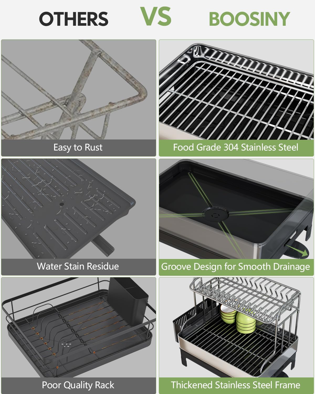 Extra Large Two Tier Stainless Steel Dish Drying Rack with Drainboard for Kitchen Counter Rust Proof
