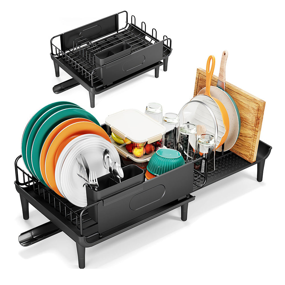 Large Extendable Dish Drying Rack with Drainboard Adjustable Anti Leakage for Kitchen Counter