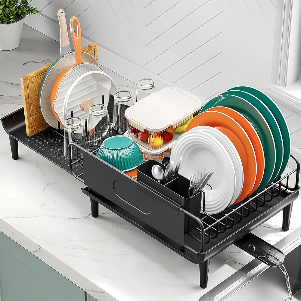 Large Extendable Dish Drying Rack with Drainboard Adjustable Anti Leakage for Kitchen Counter