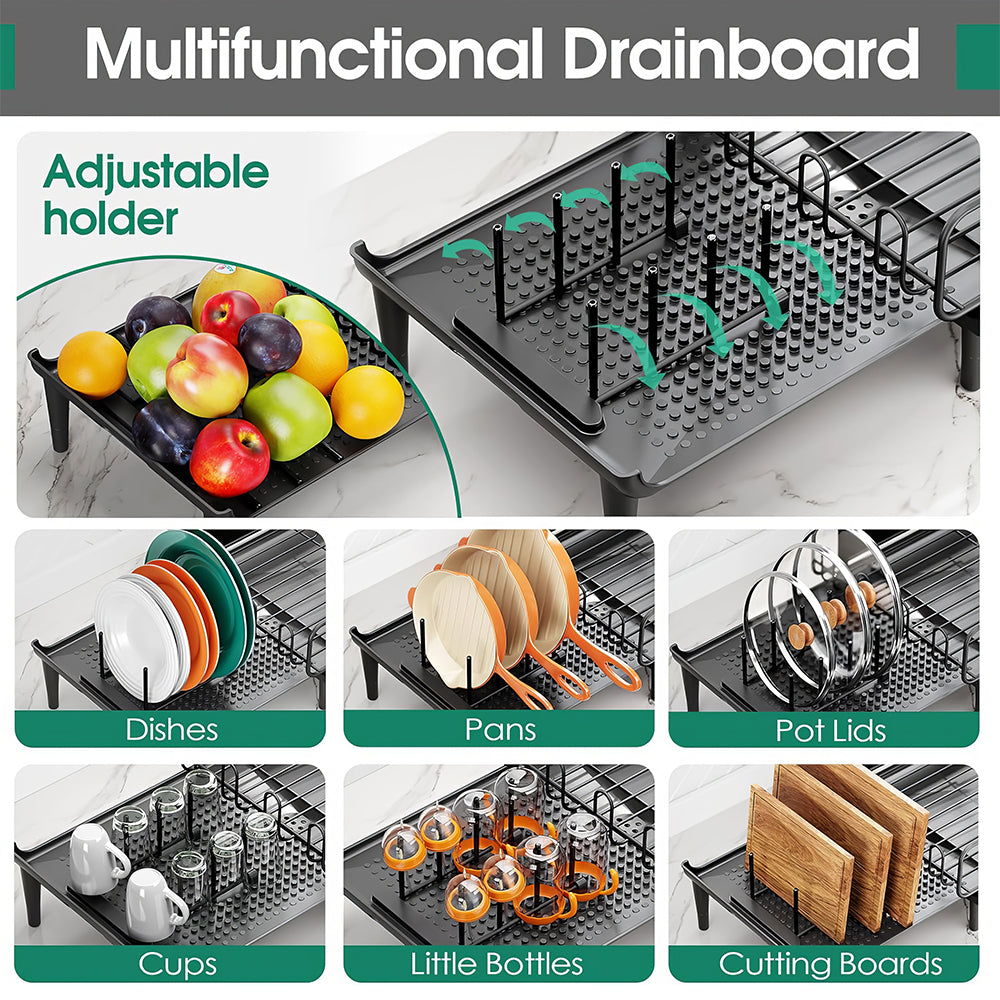 Large Extendable Dish Drying Rack with Drainboard Adjustable Anti Leakage for Kitchen Counter