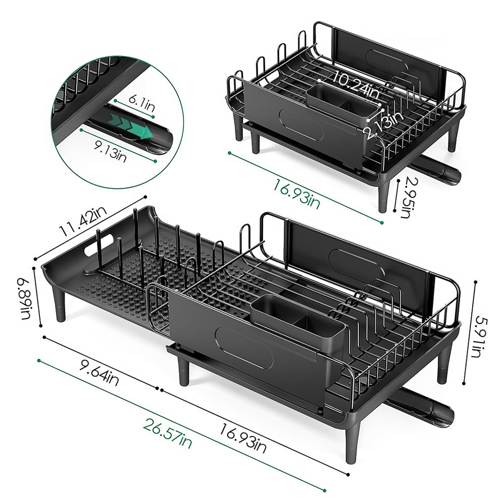 Large Extendable Dish Drying Rack with Drainboard Adjustable Anti Leakage for Kitchen Counter