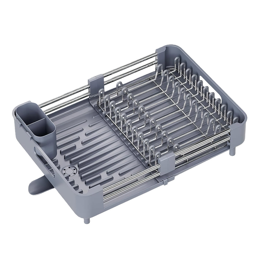Extendable Dish Drying Rack with Drainboard and Cutlery Holder Foldable Aluminum Design