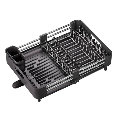 Extendable Foldable Aluminum Dish Drying Rack with Drainboard and Cutlery Holde Ismatind