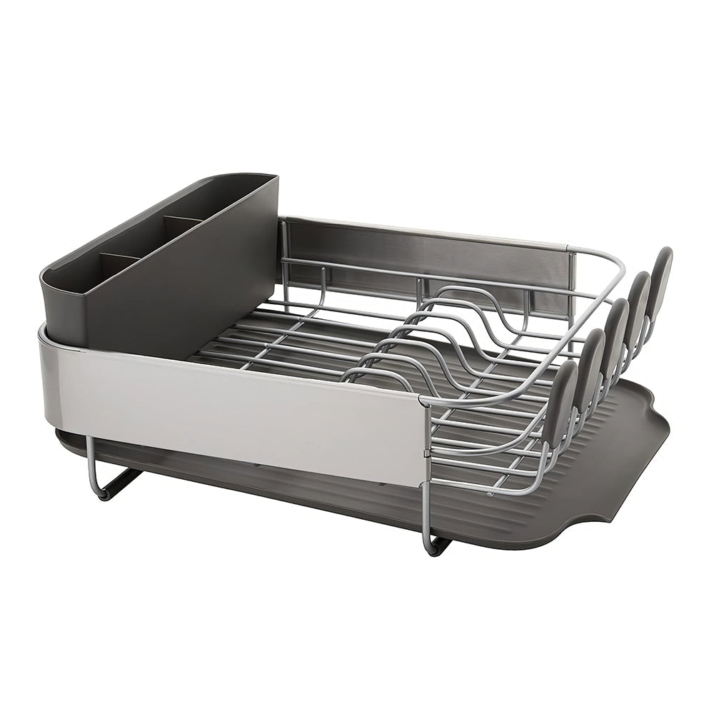 Compact Dish Drying Rack with Self Draining Board Stainless Steel Flatware Caddy for Kitchen