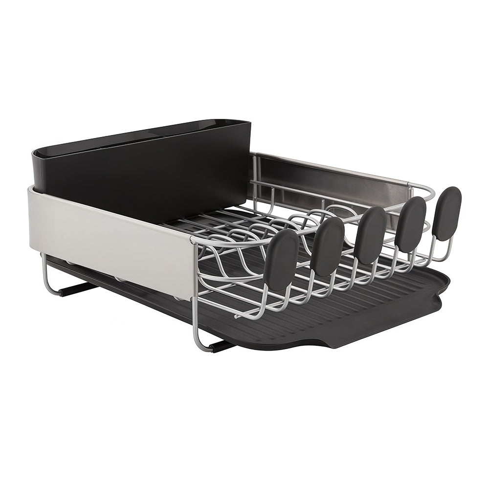 Compact Dish Drying Rack with Self Draining Board Stainless Steel Flatware Caddy for Kitchen
