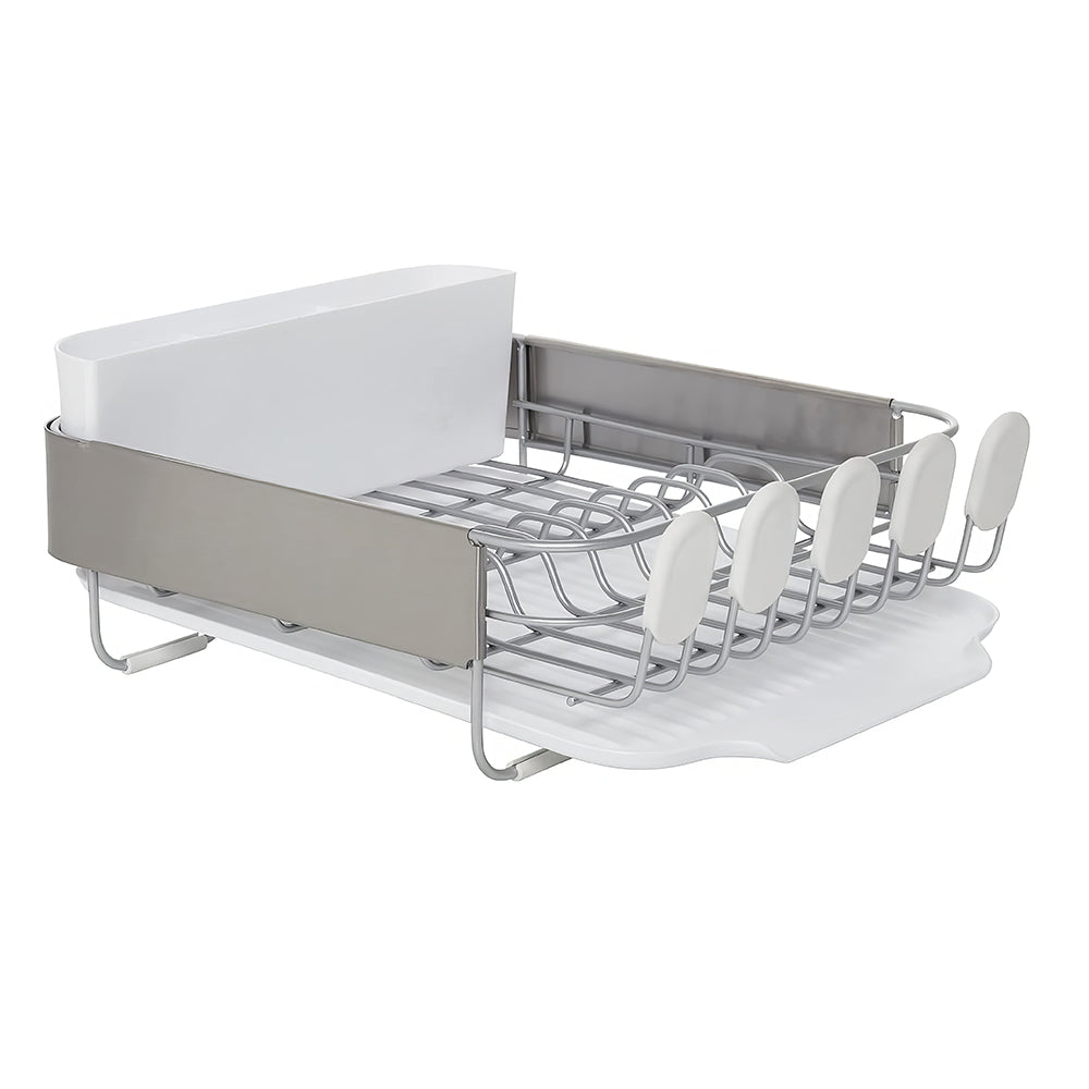 Compact Dish Drying Rack with Self Draining Board Stainless Steel Flatware Caddy for Kitchen