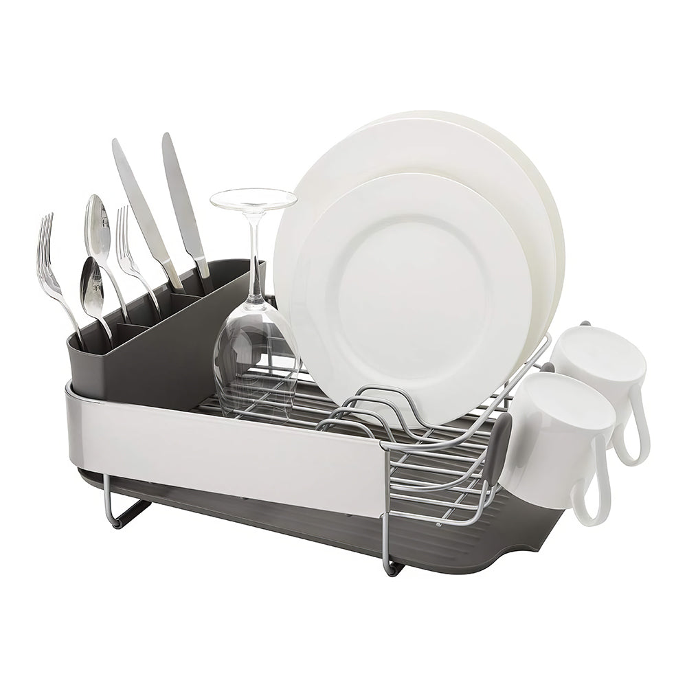 Compact Dish Drying Rack with Self Draining Board Stainless Steel Flatware Caddy for Kitchen