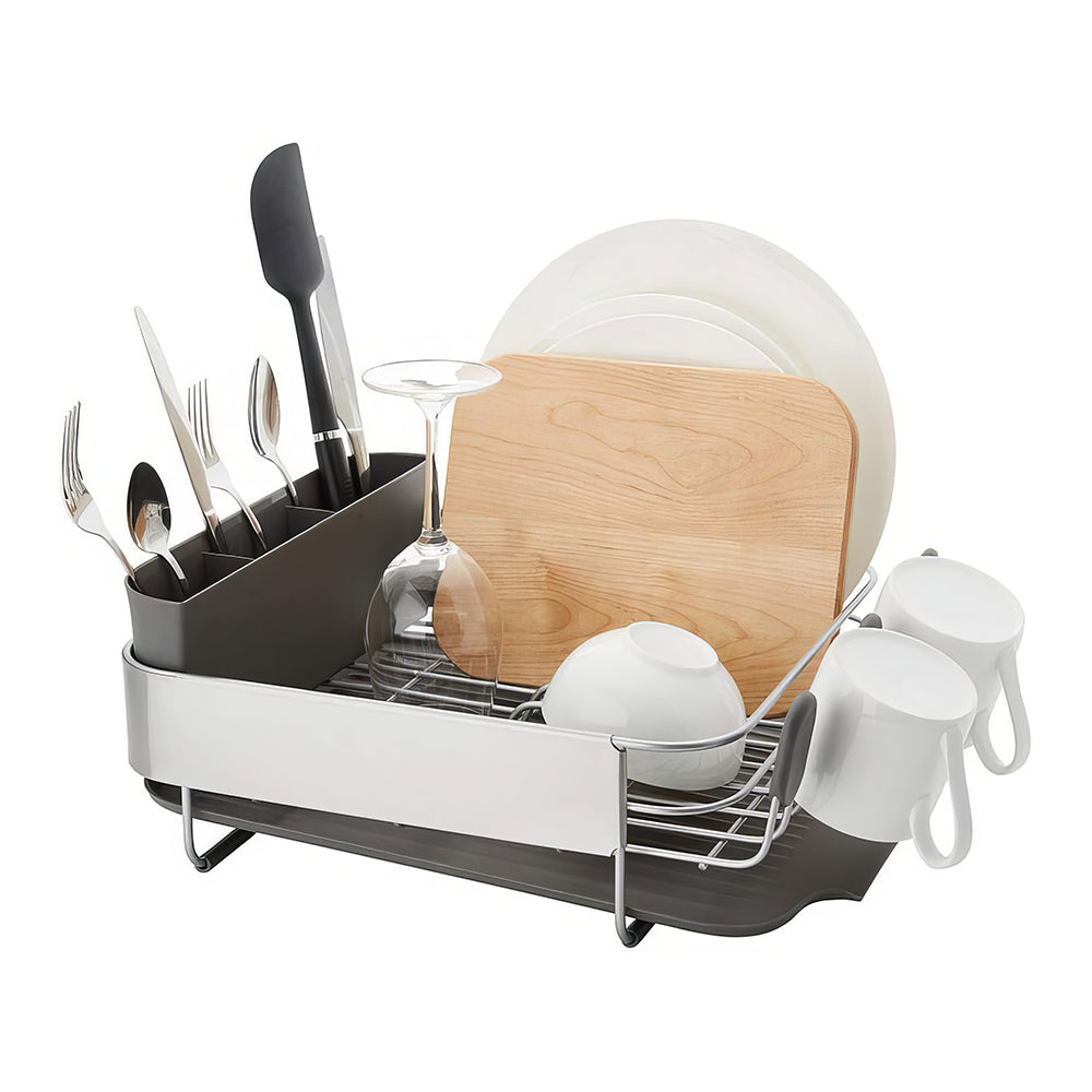 Compact Dish Drying Rack with Self Draining Board Stainless Steel Flatware Caddy for Kitchen