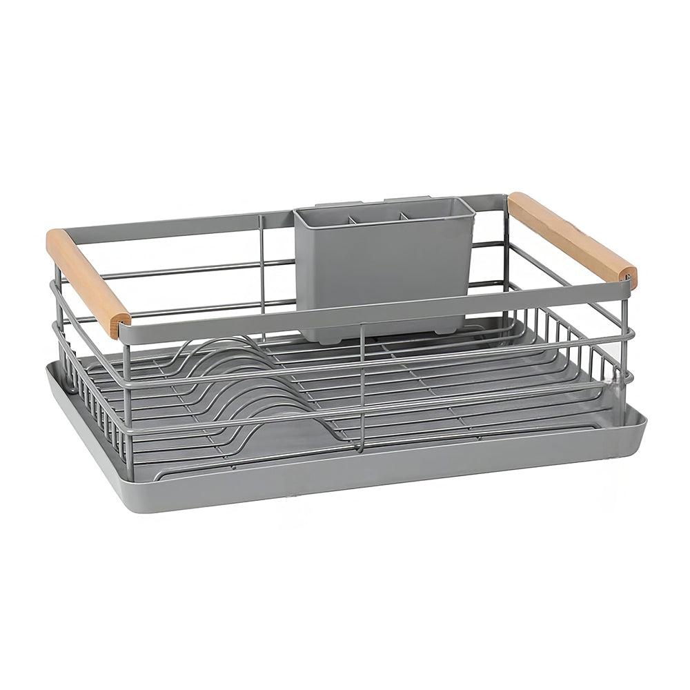 Stainless Steel Dish Drying Rack with Removable Cutlery Holder and Drainboard for Kitchen Counter