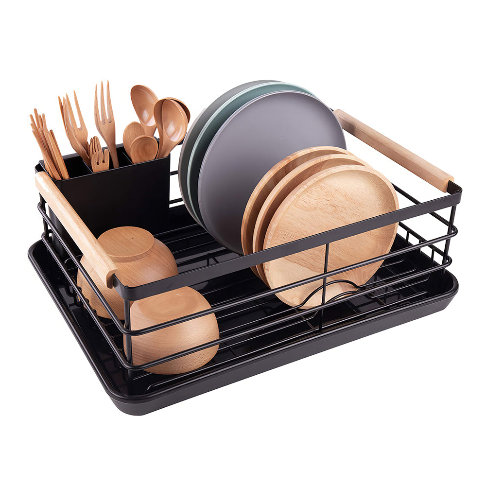 Stainless Steel Dish Drying Rack with Removable Cutlery Holder and Drainboard for Kitchen Counter
