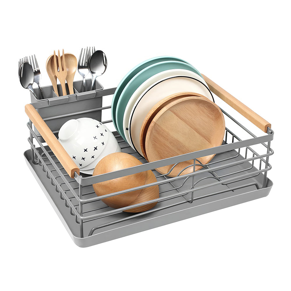 Stainless Steel Dish Drying Rack with Removable Cutlery Holder and Drainboard for Kitchen Counter