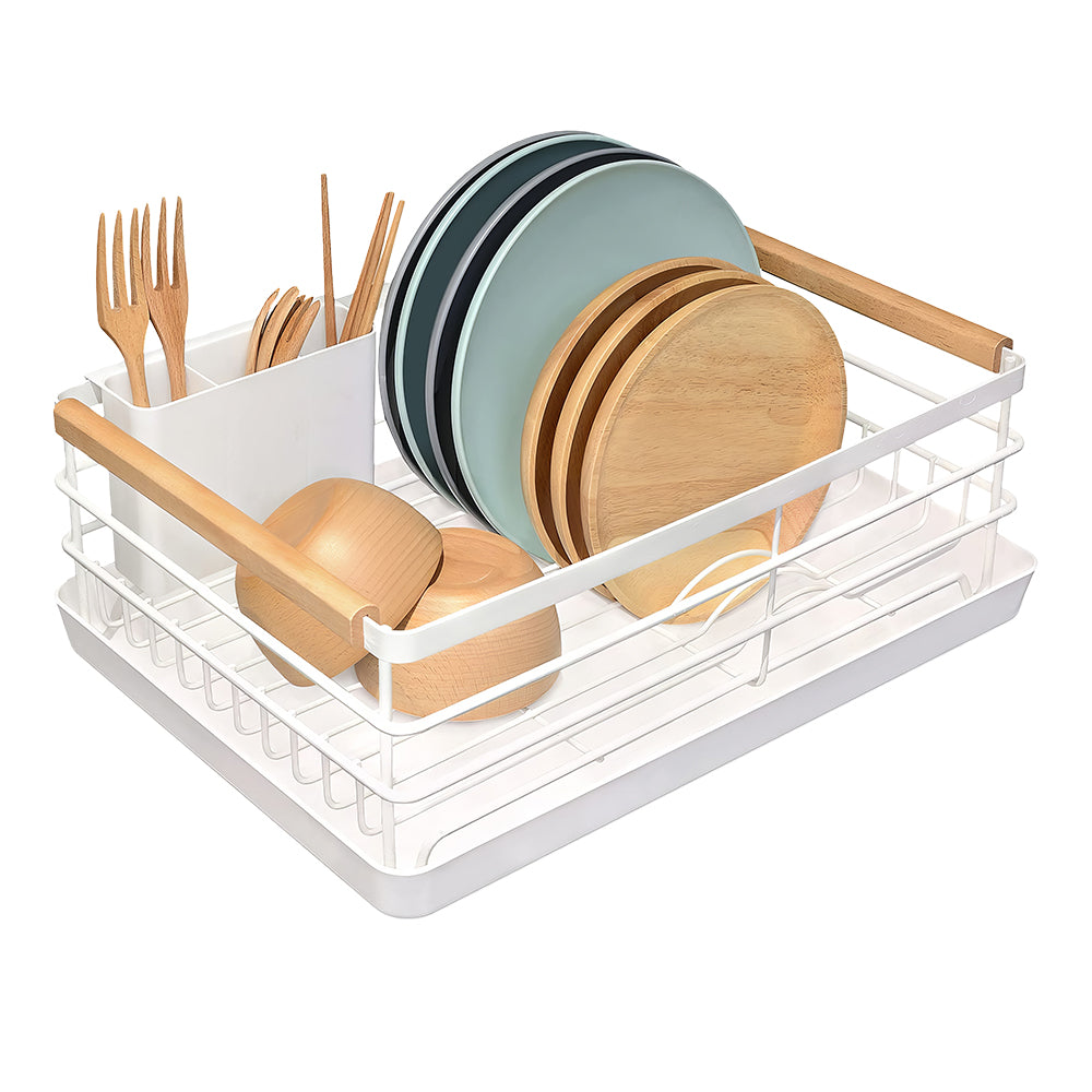 Stainless Steel Dish Drying Rack with Removable Cutlery Holder and Drainboard for Kitchen Counter