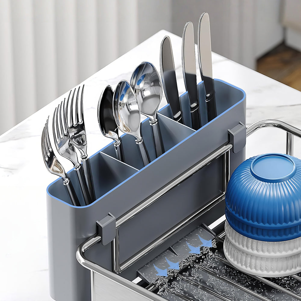 Stainless Steel Dish Drying Rack Large Capacity Countertop Drainer with Drainboard and Utensil Holder