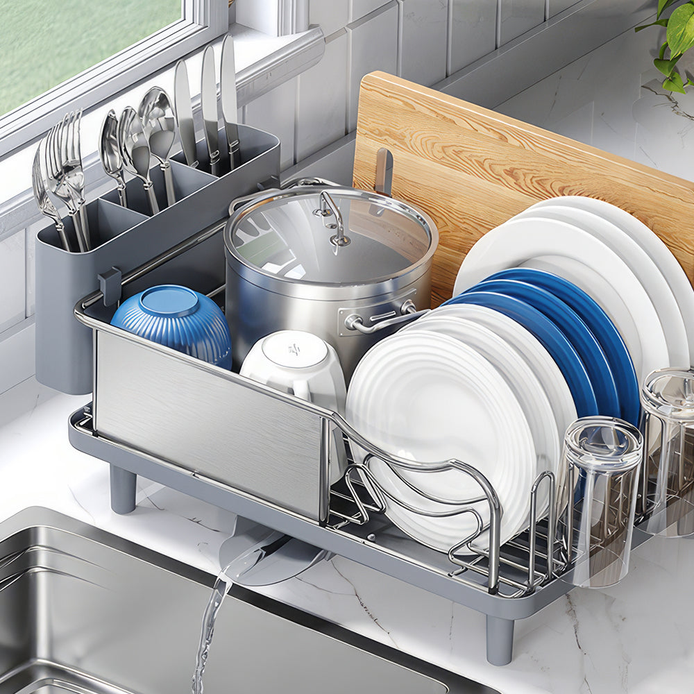 Stainless Steel Dish Drying Rack Large Capacity Countertop Drainer with Drainboard and Utensil Holder