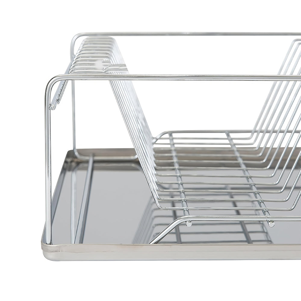 3 Piece Dish Drying Rack with Drain Tray and Cutlery Holder Chrome Stainless Steel Countertop