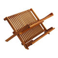 2 Tier Foldable Teak Wood Dish Drying Rack Collapsible Plate Organizer for Kitchen Counter