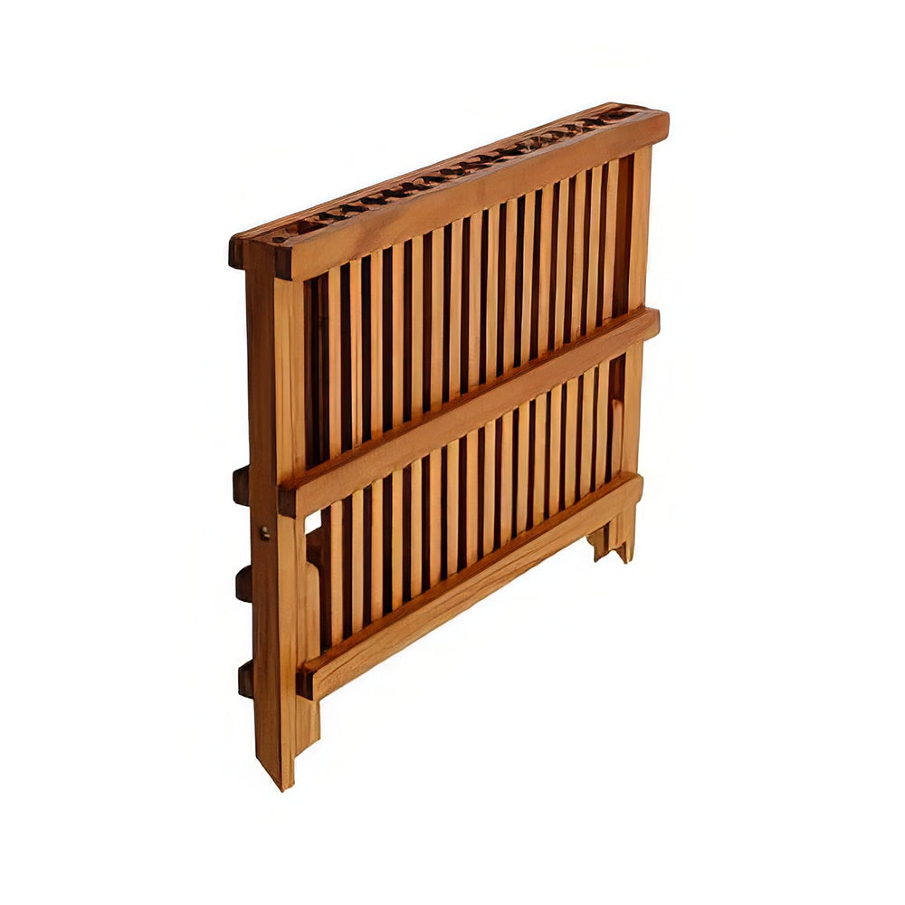 2 Tier Foldable Teak Wood Dish Drying Rack Collapsible Plate Organizer for Kitchen Counter