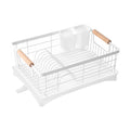 Carbon Steel Dish Drying Rack with Drainboard Beechwood Handles Removable Cutlery Basket