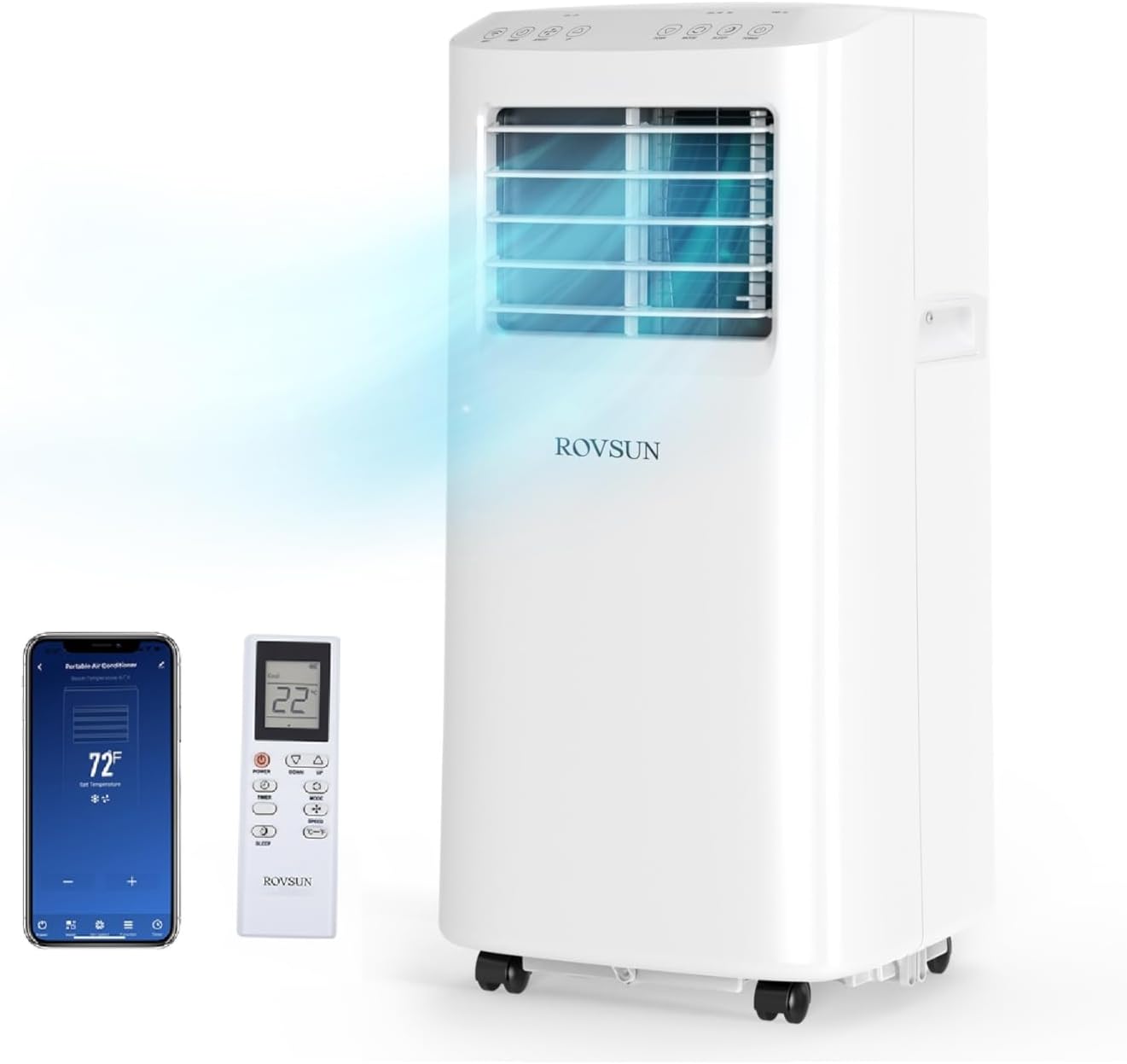 ROVSUN WiFi Enabled Smart 8000 BTU Portable Air Conditioner with Remote & APP Control, 3-in-1 Cooler, Dehumidifier & Fan, Powerful Room Mobile AC Unit with Rolling Wheels & Easy Installation Kit woonhhop