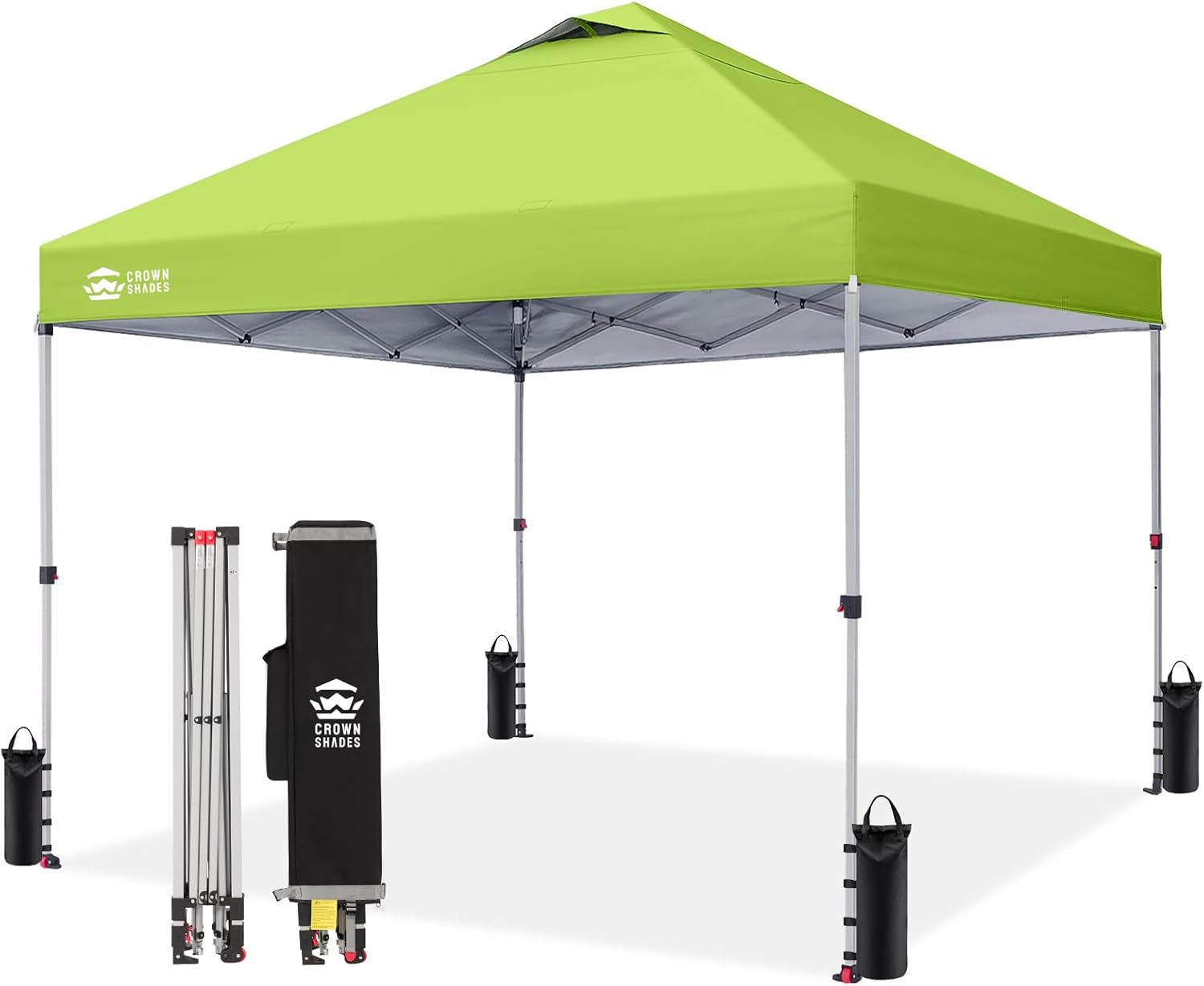 Crown Shades 10x10 Pop Up Canopy - Beach Tent with One Push Setup - Outdoor Sun Shade for Events, Parties, Camping - Gazebo with STO-N-Go Cover Bag, Silver Coated Top, 3 Height& 4 Sand Bags, Yellow woonhhop