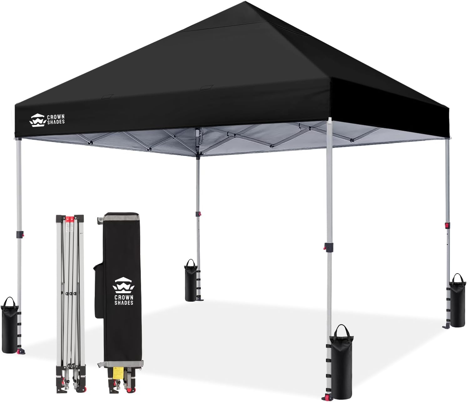 Crown Shades 10x10 Pop Up Canopy - Beach Tent with One Push Setup - Outdoor Sun Shade for Events, Parties, Camping - Gazebo with STO-N-Go Cover Bag, Silver Coated Top, 3 Height& 4 Sand Bags, Yellow woonhhop
