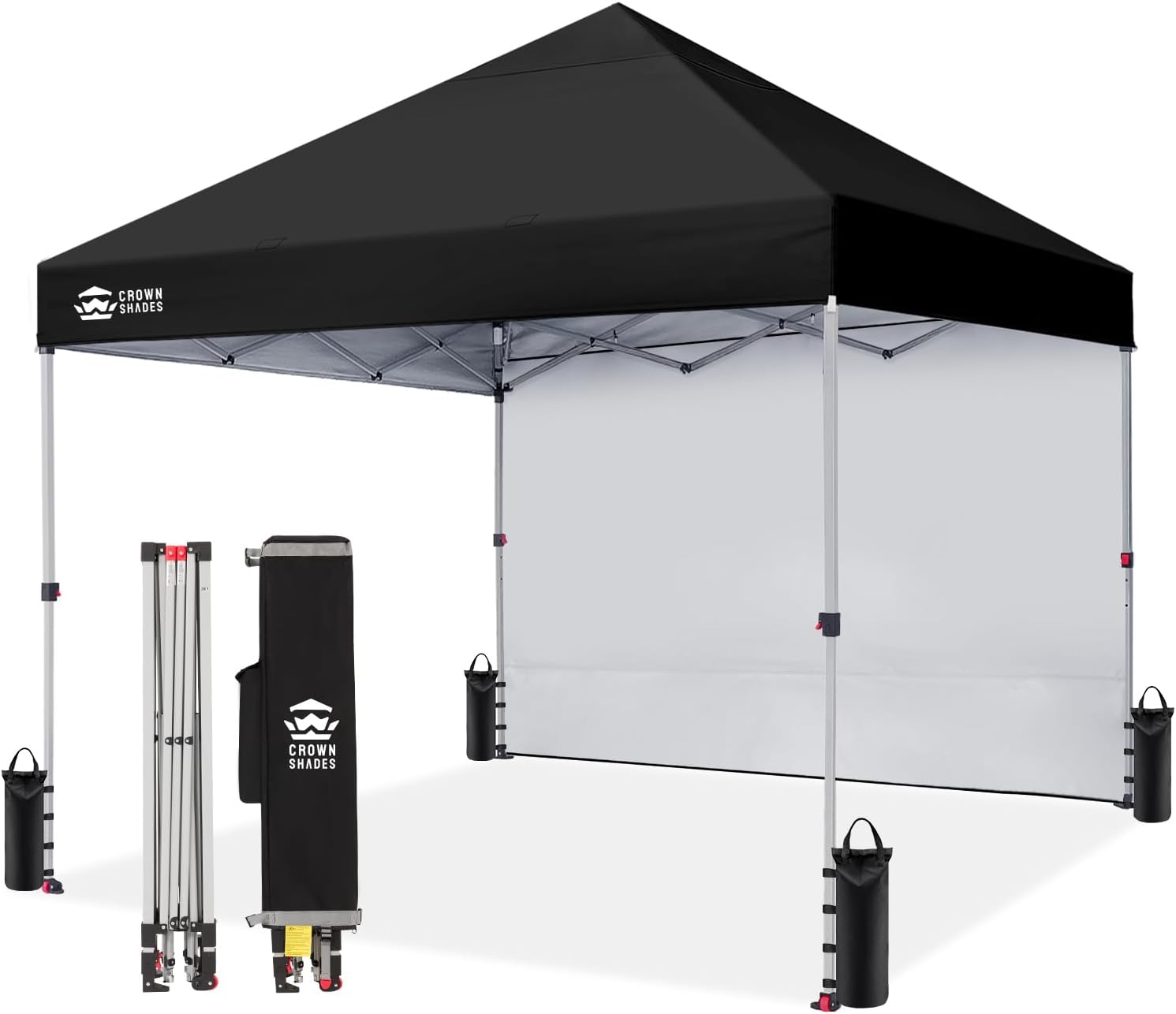 CROWN SHADES 10x10 Pop Up Canopy with 1 Side Wall - Beach Tent with One Push Setup - Outdoor Sun Shade for Events, Parties, Camping - Gazebo with STO-N-Go Cover Bag (White) woonhhop
