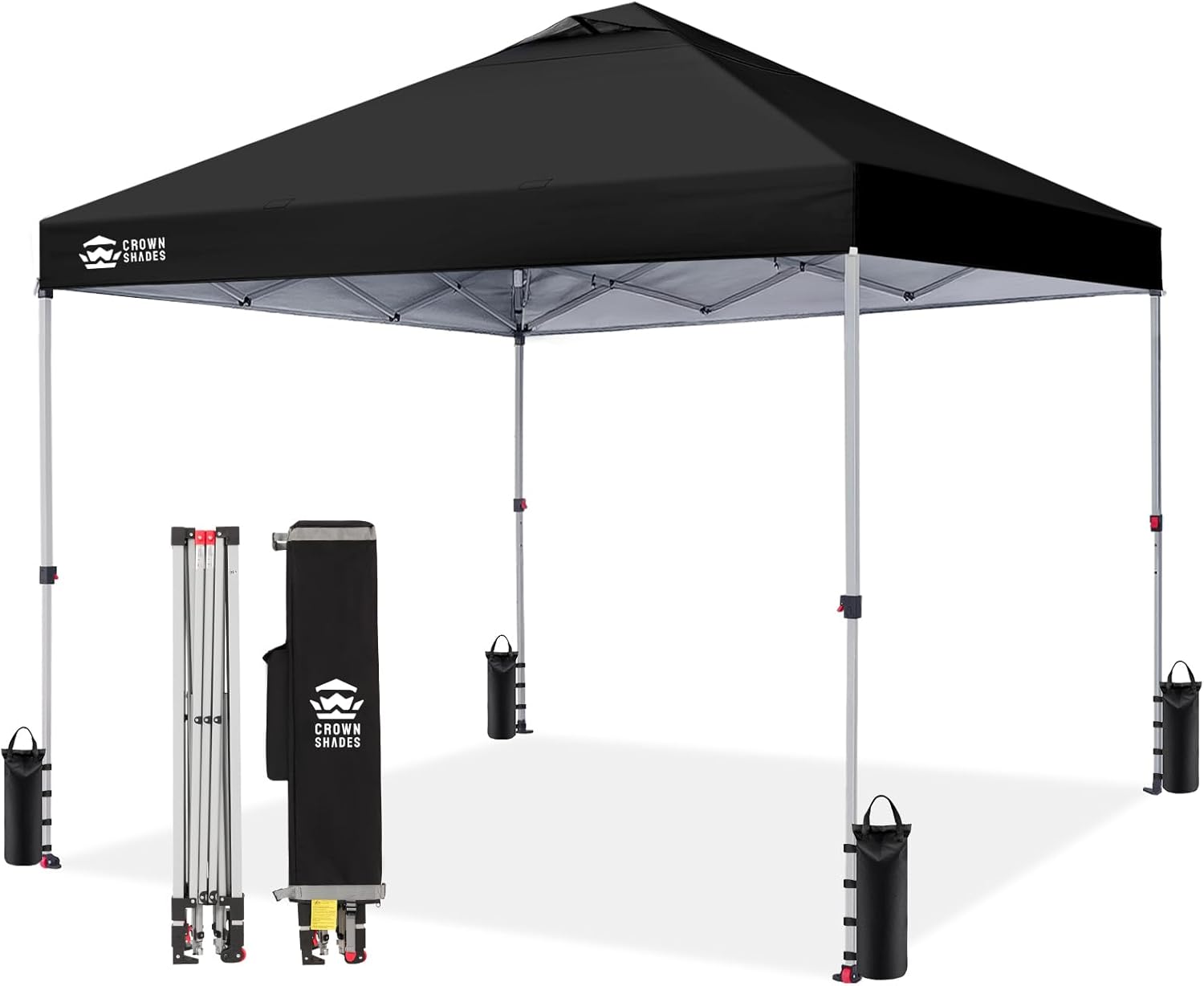 Crown Shades 10x10 Pop Up Canopy - Beach Tent with One Push Setup - Outdoor Sun Shade for Events, Parties, Camping - Gazebo with STO-N-Go Cover Bag, Silver Coated Top, 3 Height& 4 Sand Bags, Yellow woonhhop