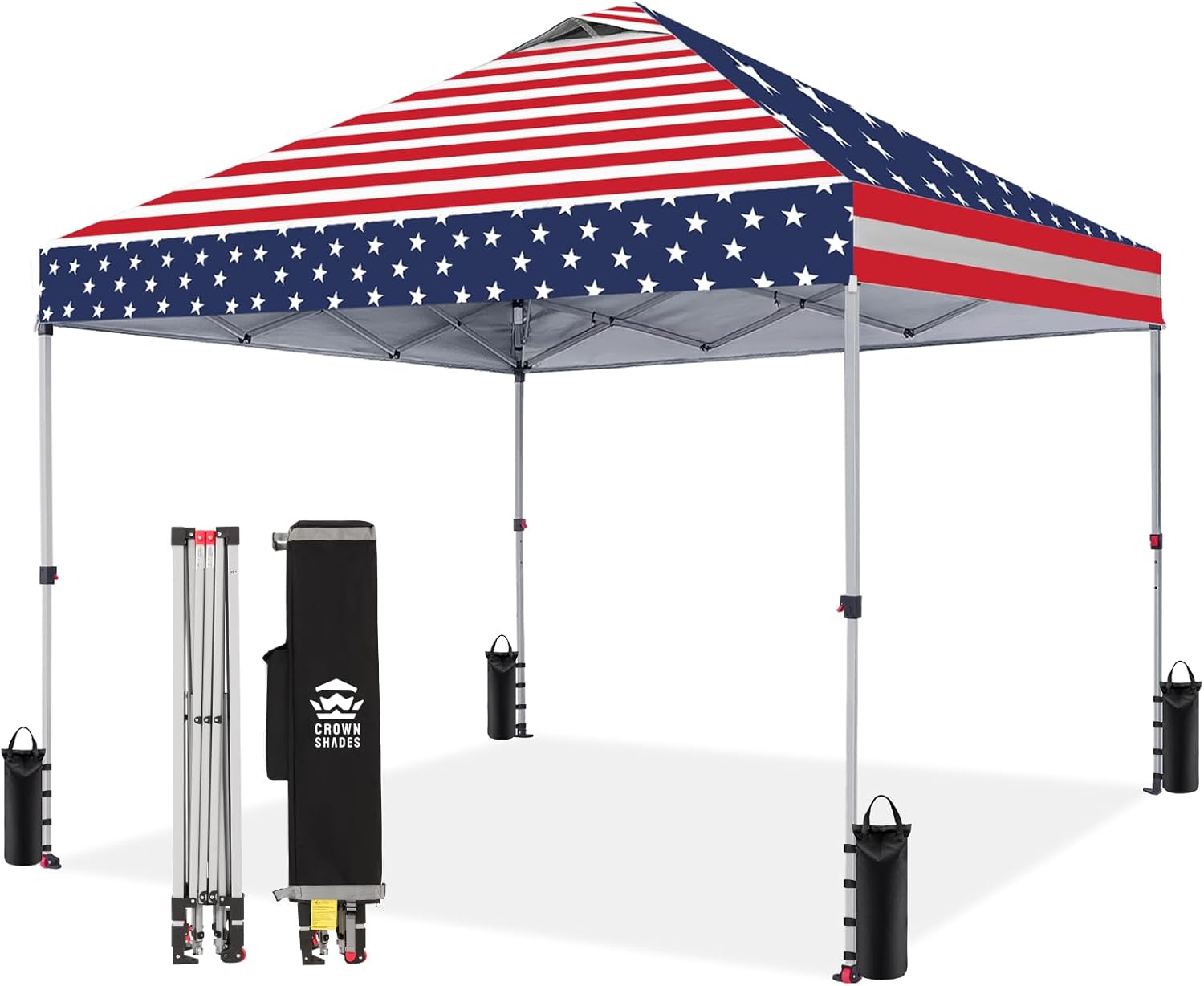Crown Shades 10x10 Pop Up Canopy - Beach Tent with One Push Setup - Outdoor Sun Shade for Events, Parties, Camping - Gazebo with STO-N-Go Cover Bag, Silver Coated Top, 3 Height& 4 Sand Bags, Yellow woonhhop