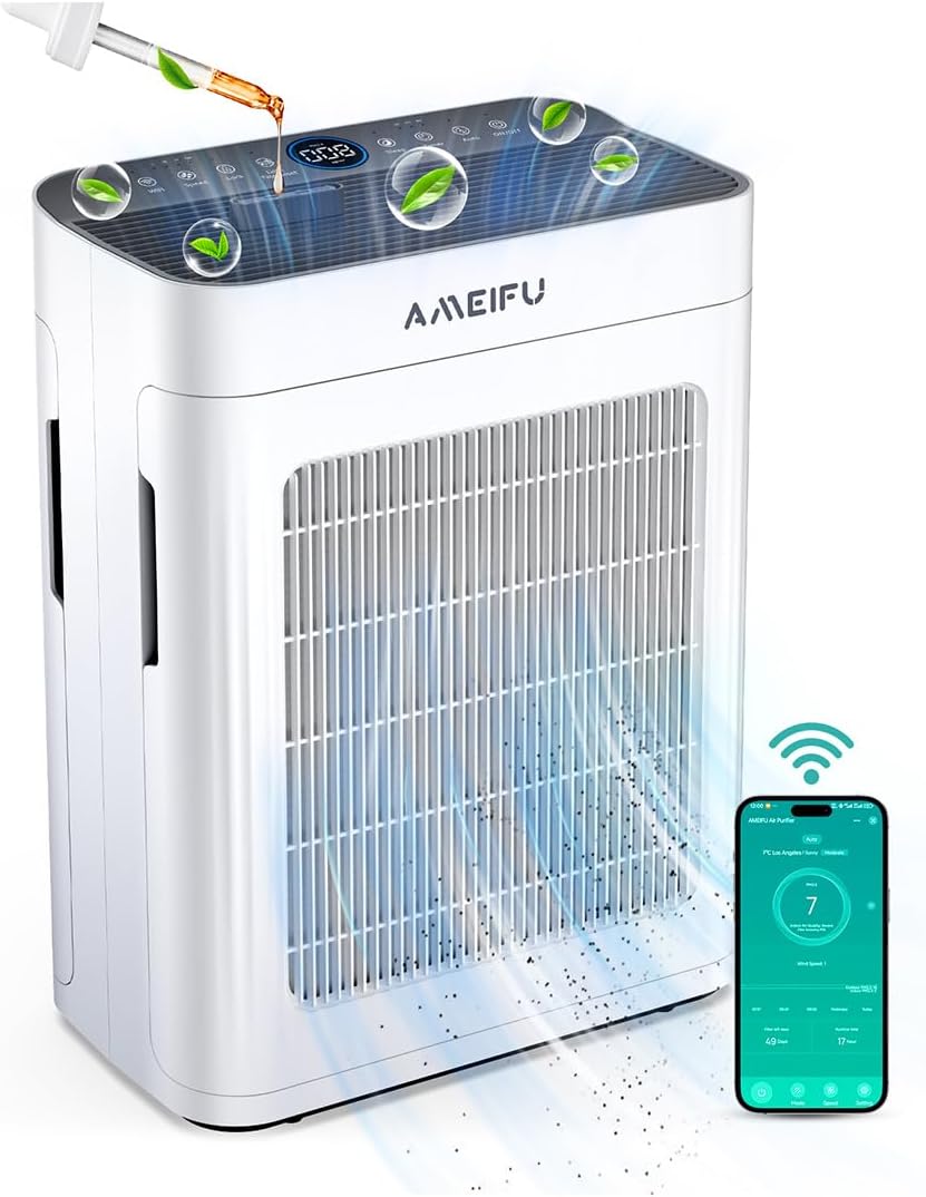 Air Purifiers for Home Large Room 3500 Ft2 with Washable Pre-filter, 3-Stage HEPA Double-Sided Air Purifier, Smart WiFi APP Control, Sleep Mode, PM2.5 Display Air Cleaner for Pets Hair, Dust, Smoke woonhhop