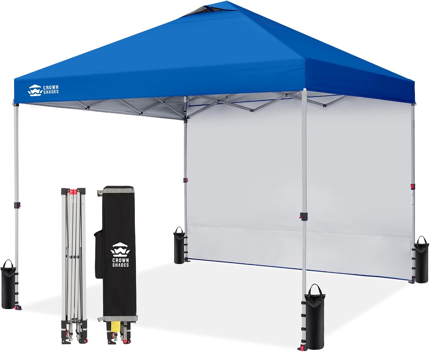 CROWN SHADES 10x10 Pop Up Canopy with 1 Side Wall - Beach Tent with One Push Setup - Outdoor Sun Shade for Events, Parties, Camping - Gazebo with STO-N-Go Cover Bag (White) woonhhop