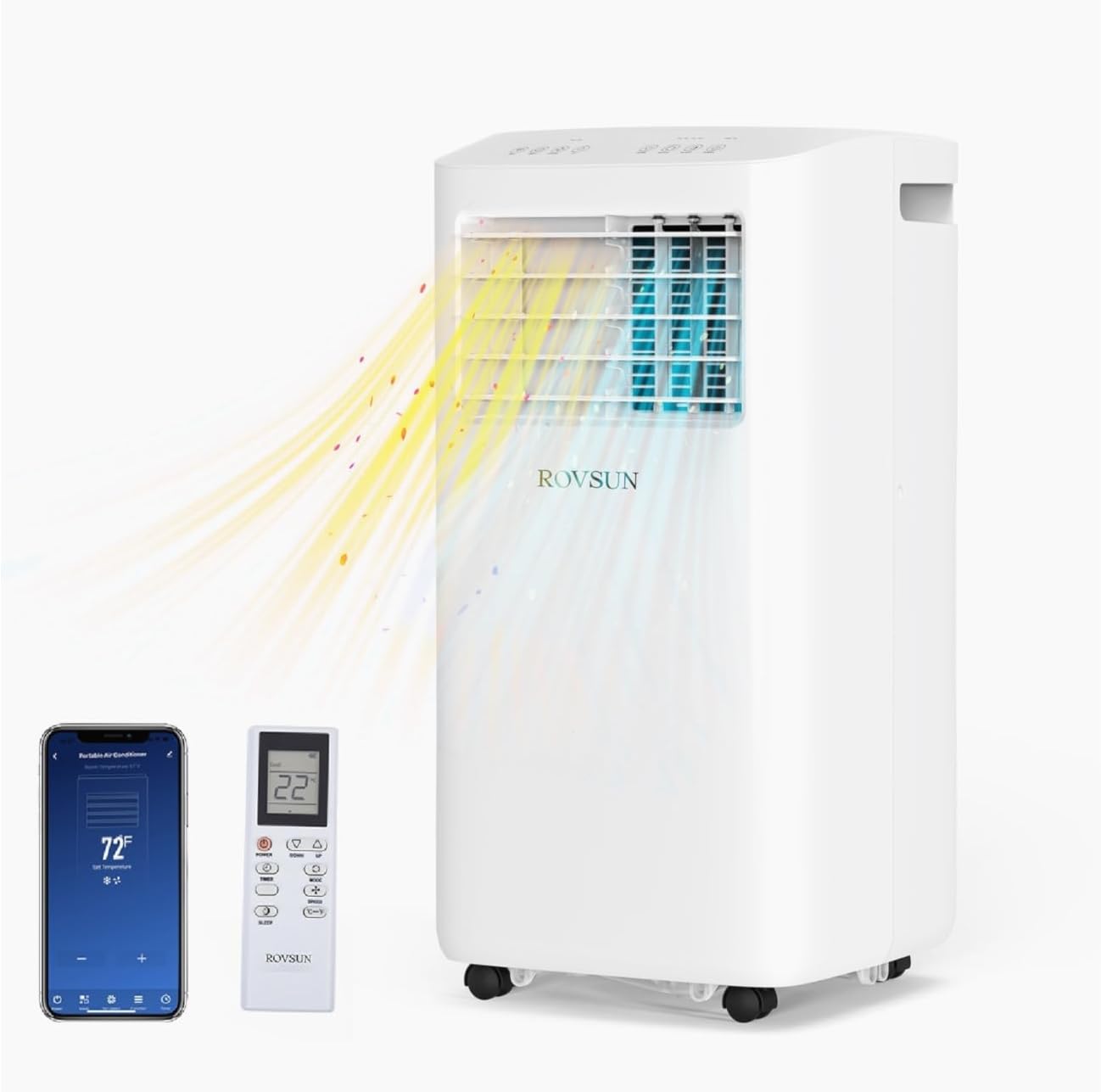 ROVSUN WiFi Enabled Smart 8000 BTU Portable Air Conditioner with Remote & APP Control, 3-in-1 Cooler, Dehumidifier & Fan, Powerful Room Mobile AC Unit with Rolling Wheels & Easy Installation Kit woonhhop