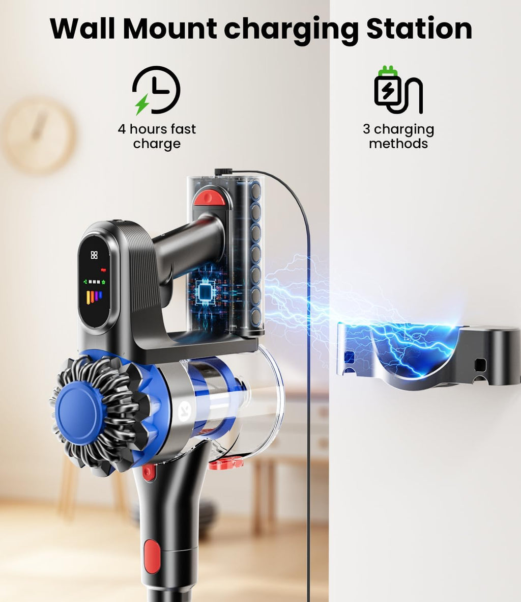 Cordless Vacuum Cleaner, 500W/40Kpa Vacuum Cleaners for Home, 60Mins Stick Vacuum with LED Display, Anti-Tangle & Wall Mount Charging, 8 in 1 Lightweight Vacuum for Hard Floors Carpet Pet Hair woonhhop