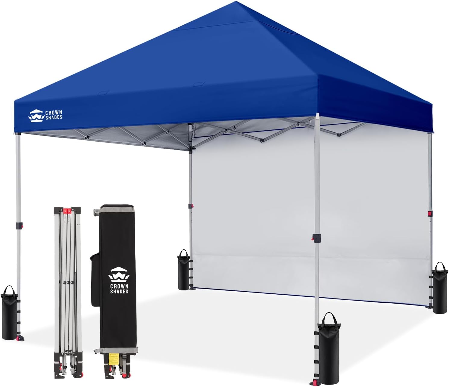 CROWN SHADES 10x10 Pop Up Canopy with 1 Side Wall - Beach Tent with One Push Setup - Outdoor Sun Shade for Events, Parties, Camping - Gazebo with STO-N-Go Cover Bag (White) woonhhop