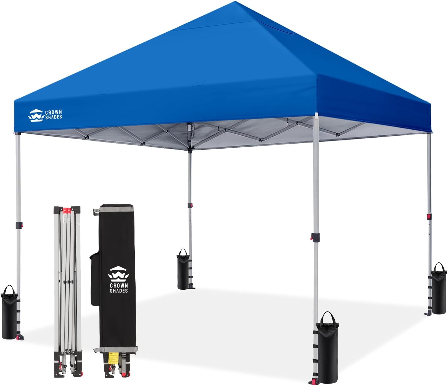 Crown Shades 10x10 Pop Up Canopy - Beach Tent with One Push Setup - Outdoor Sun Shade for Events, Parties, Camping - Gazebo with STO-N-Go Cover Bag, Silver Coated Top, 3 Height& 4 Sand Bags, Yellow woonhhop