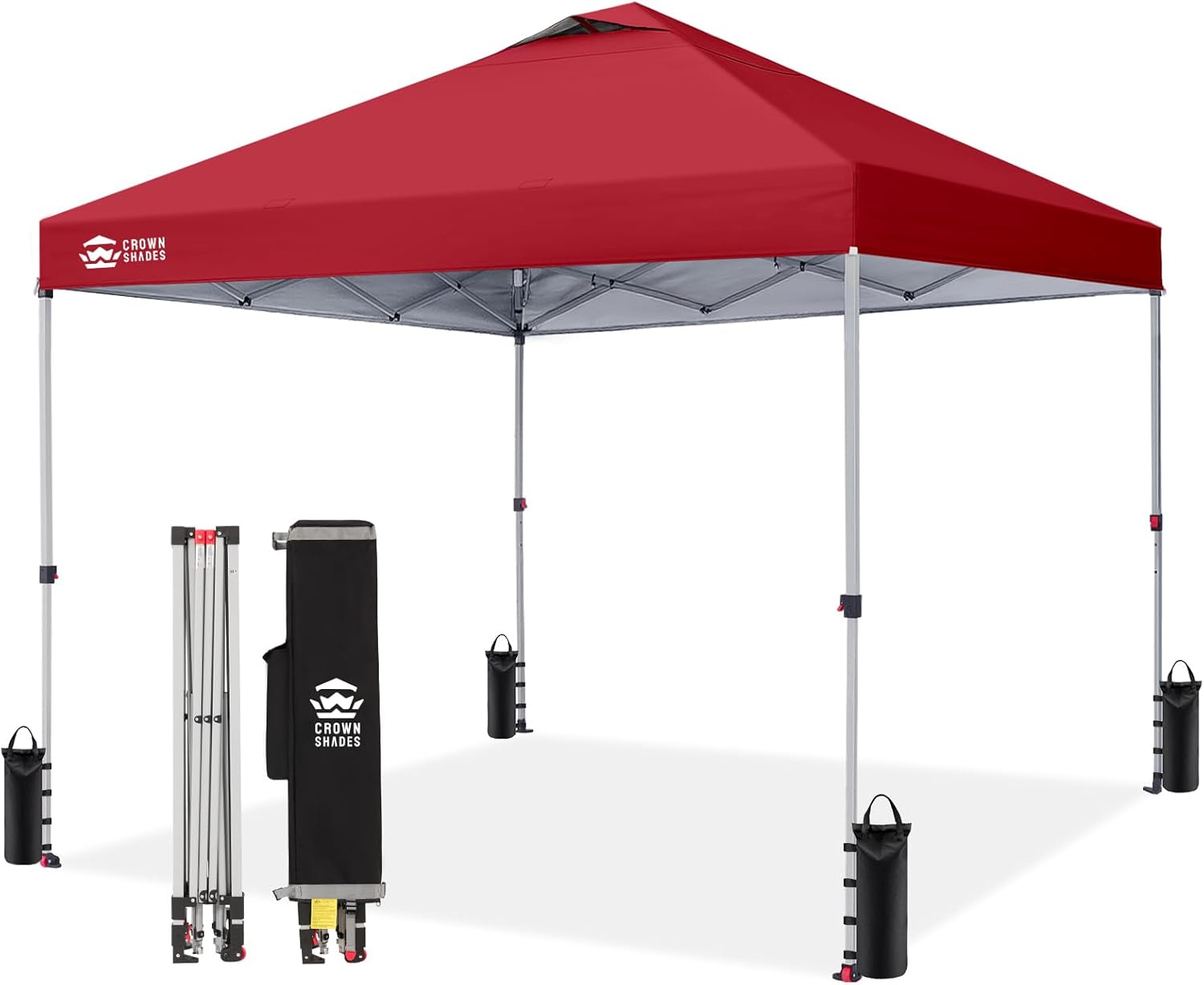Crown Shades 10x10 Pop Up Canopy - Beach Tent with One Push Setup - Outdoor Sun Shade for Events, Parties, Camping - Gazebo with STO-N-Go Cover Bag, Silver Coated Top, 3 Height& 4 Sand Bags, Yellow woonhhop