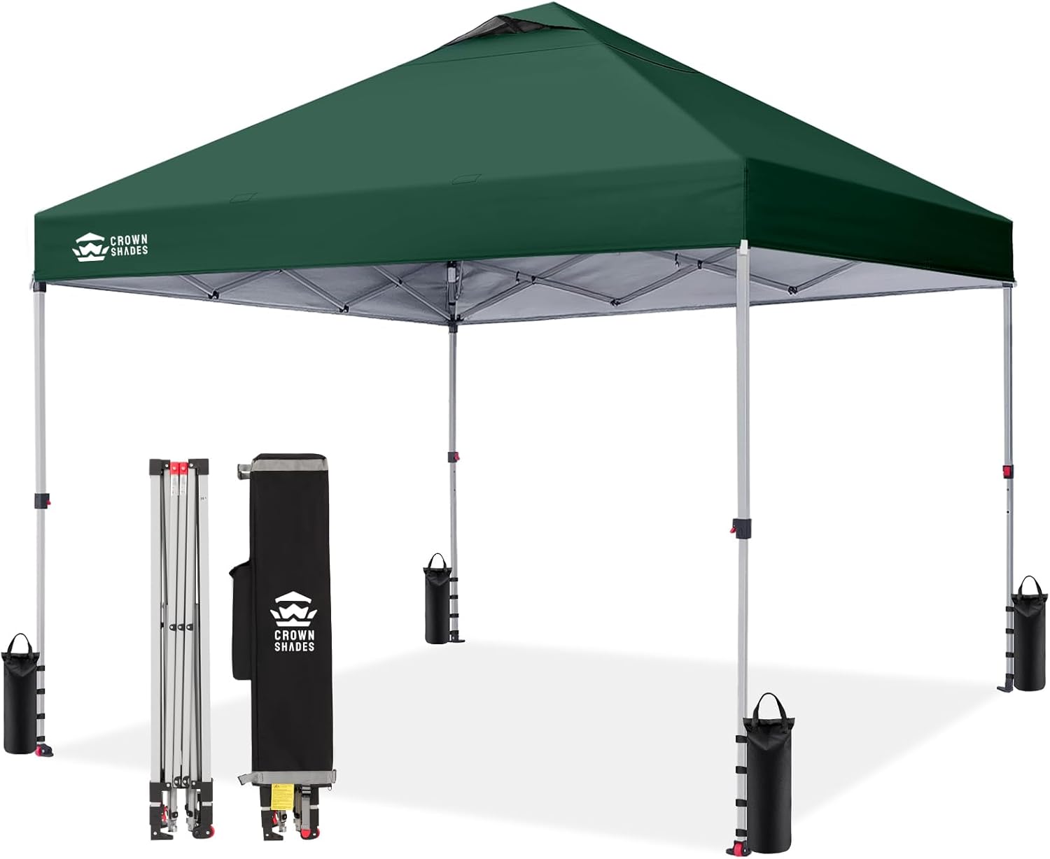 Crown Shades 10x10 Pop Up Canopy - Beach Tent with One Push Setup - Outdoor Sun Shade for Events, Parties, Camping - Gazebo with STO-N-Go Cover Bag, Silver Coated Top, 3 Height& 4 Sand Bags, Yellow woonhhop