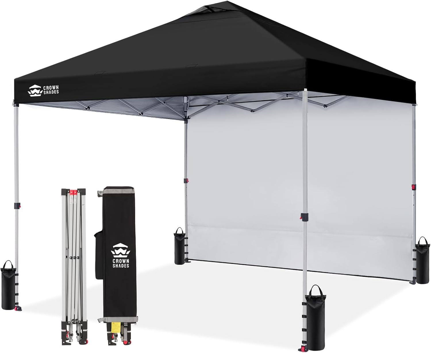 CROWN SHADES 10x10 Pop Up Canopy with 1 Side Wall - Beach Tent with One Push Setup - Outdoor Sun Shade for Events, Parties, Camping - Gazebo with STO-N-Go Cover Bag (White) woonhhop