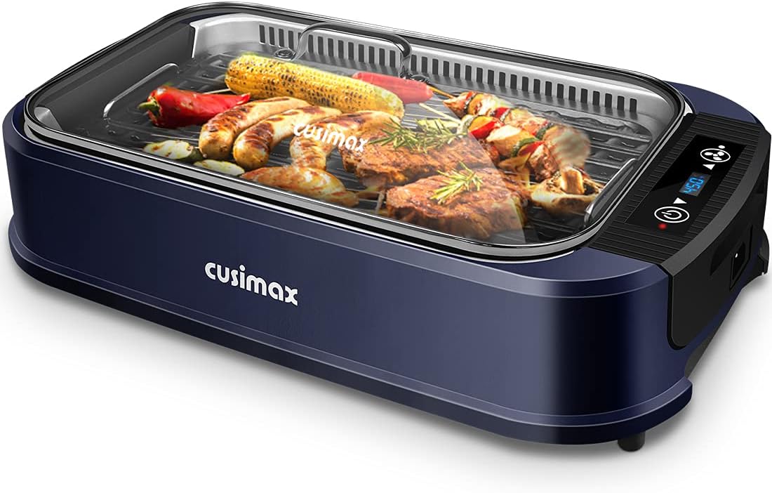 Indoor Grill CUSIMAX Electric Smokeless Grill Portable Korean BBQ with Turbo Smoke Extractor Technology, Non-stick Removable Plate, Tempered Glass Lid, Great for Party(Single Plate) woonhhop