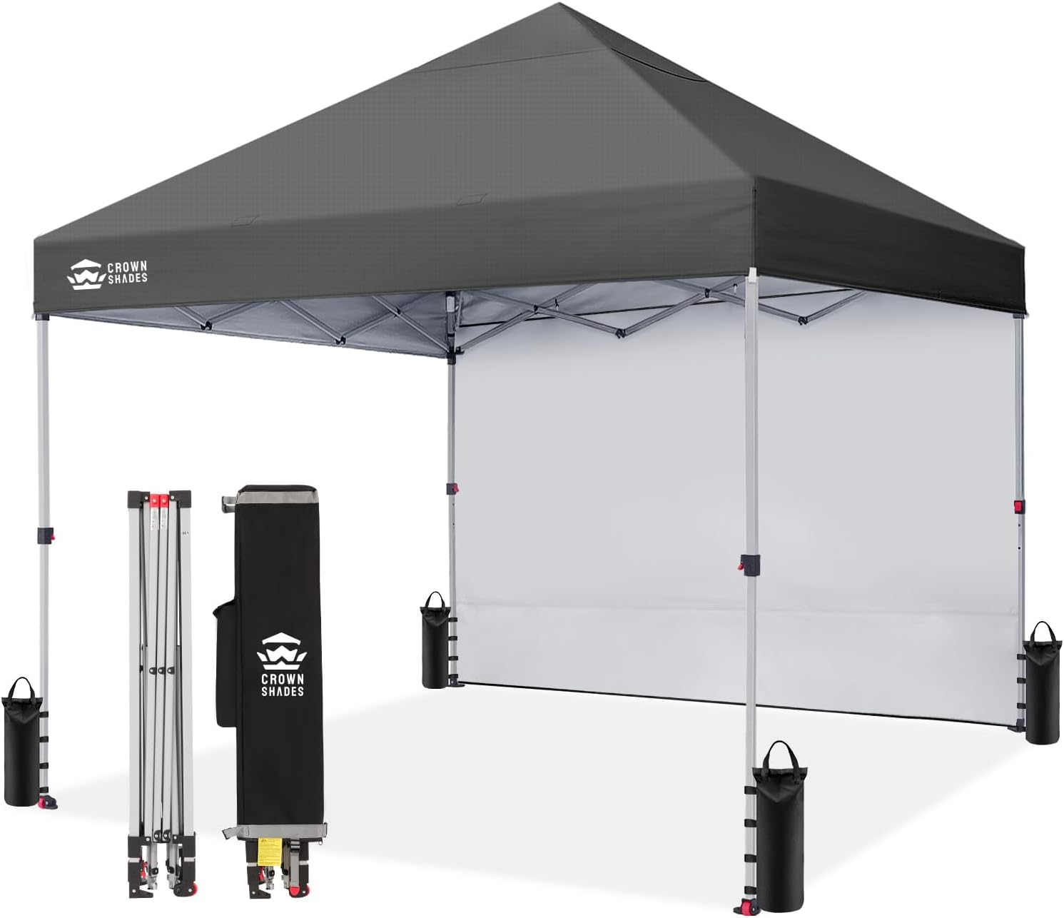 CROWN SHADES 10x10 Pop Up Canopy with 1 Side Wall - Beach Tent with One Push Setup - Outdoor Sun Shade for Events, Parties, Camping - Gazebo with STO-N-Go Cover Bag (White) woonhhop