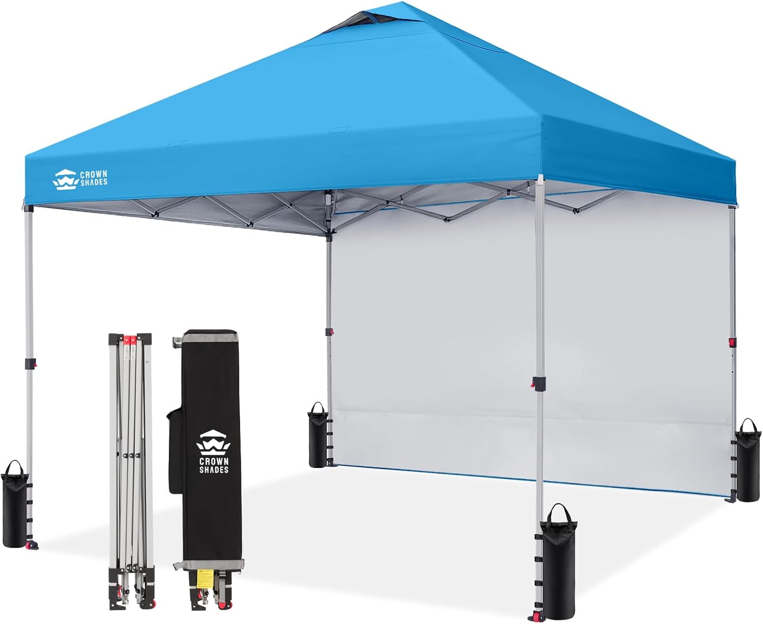 CROWN SHADES 10x10 Pop Up Canopy with 1 Side Wall - Beach Tent with One Push Setup - Outdoor Sun Shade for Events, Parties, Camping - Gazebo with STO-N-Go Cover Bag (White) woonhhop