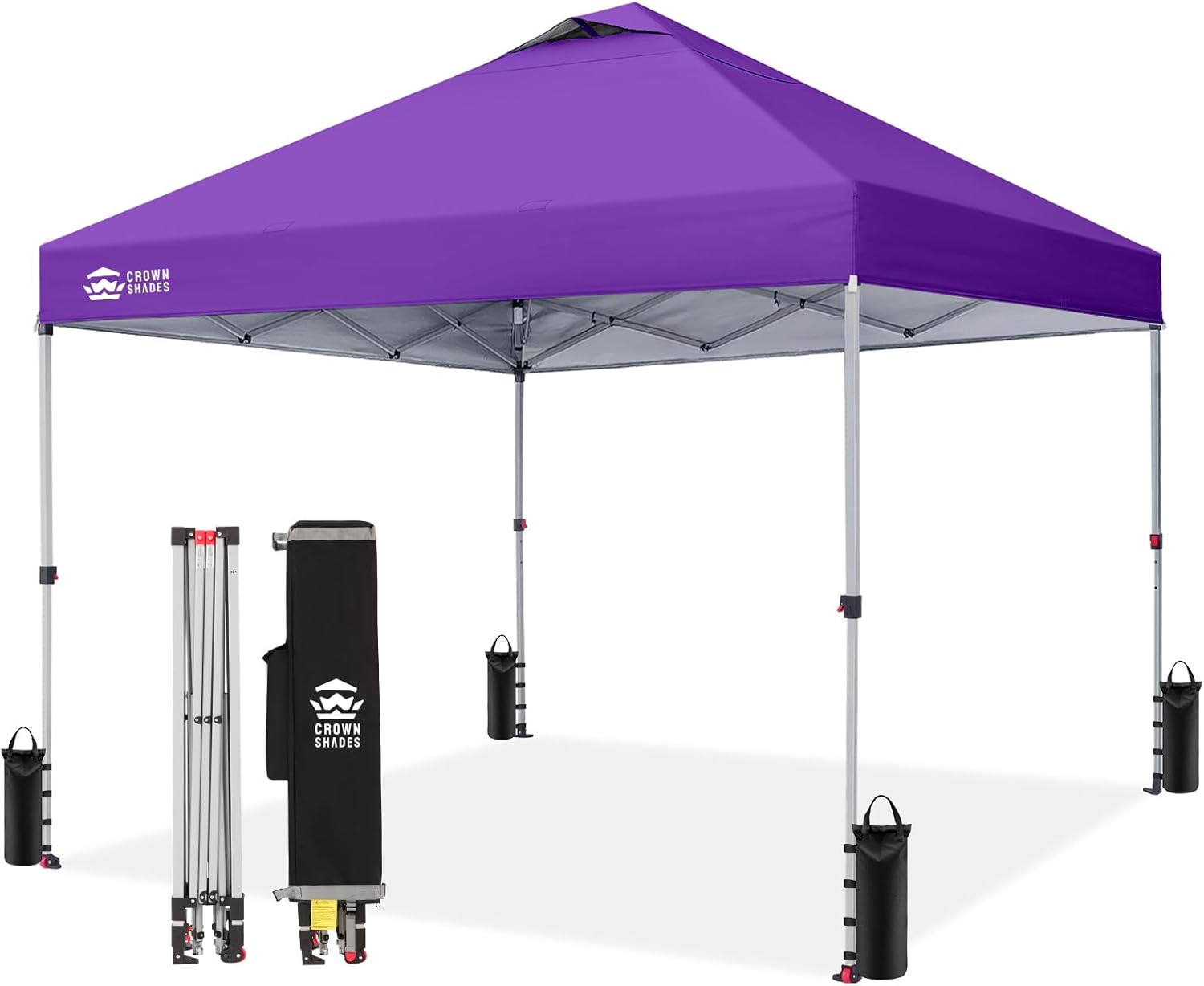 Crown Shades 10x10 Pop Up Canopy - Beach Tent with One Push Setup - Outdoor Sun Shade for Events, Parties, Camping - Gazebo with STO-N-Go Cover Bag, Silver Coated Top, 3 Height& 4 Sand Bags, Yellow woonhhop