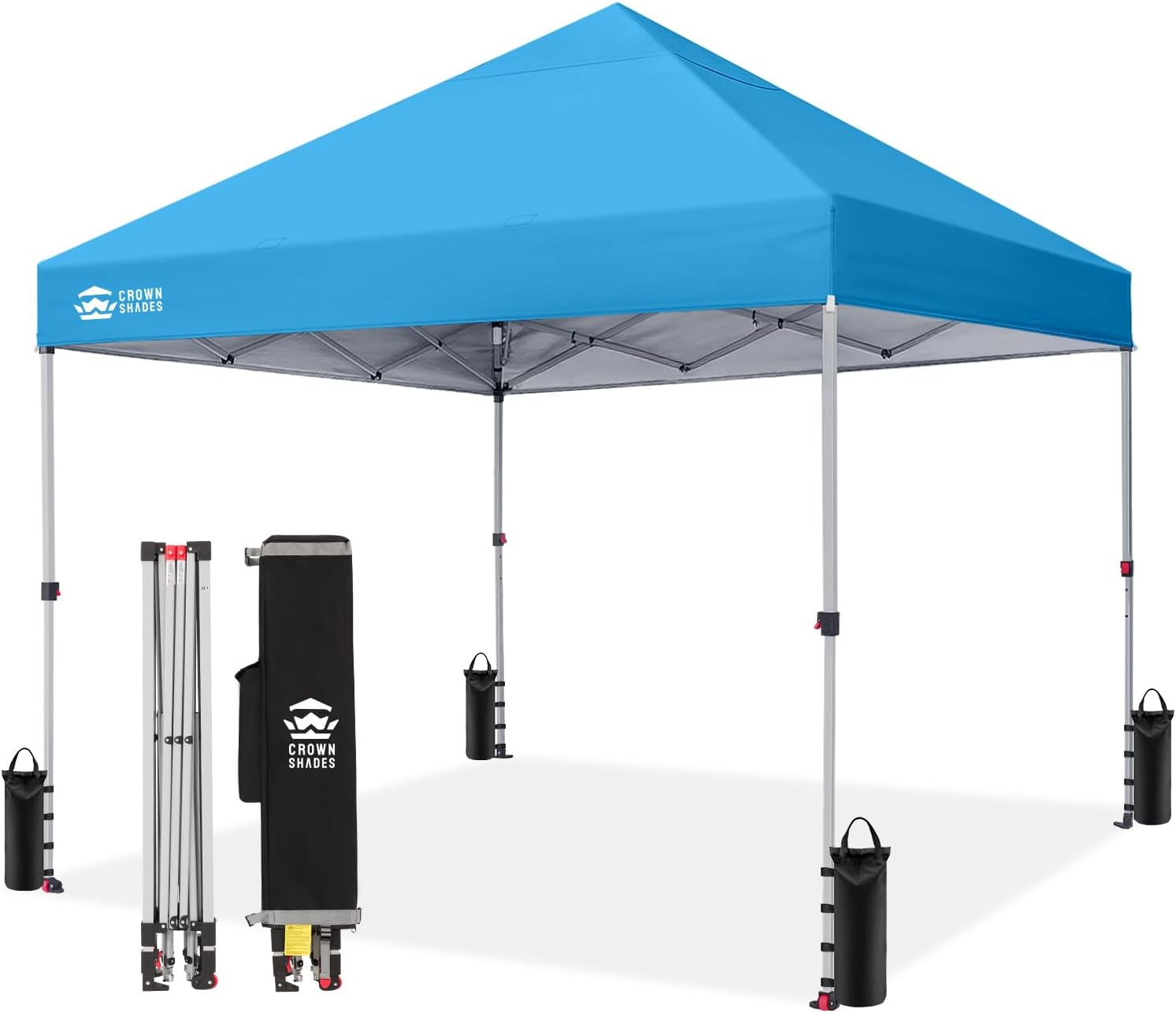 Crown Shades 10x10 Pop Up Canopy - Beach Tent with One Push Setup - Outdoor Sun Shade for Events, Parties, Camping - Gazebo with STO-N-Go Cover Bag, Silver Coated Top, 3 Height& 4 Sand Bags, Yellow woonhhop
