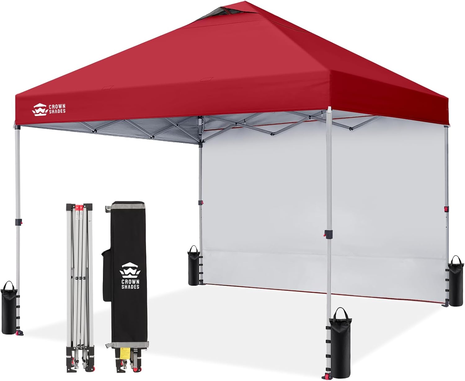 CROWN SHADES 10x10 Pop Up Canopy with 1 Side Wall - Beach Tent with One Push Setup - Outdoor Sun Shade for Events, Parties, Camping - Gazebo with STO-N-Go Cover Bag (White) woonhhop