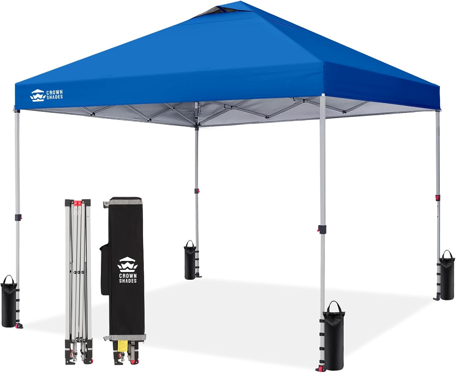 Crown Shades 10x10 Pop Up Canopy - Beach Tent with One Push Setup - Outdoor Sun Shade for Events, Parties, Camping - Gazebo with STO-N-Go Cover Bag, Silver Coated Top, 3 Height& 4 Sand Bags, Yellow woonhhop