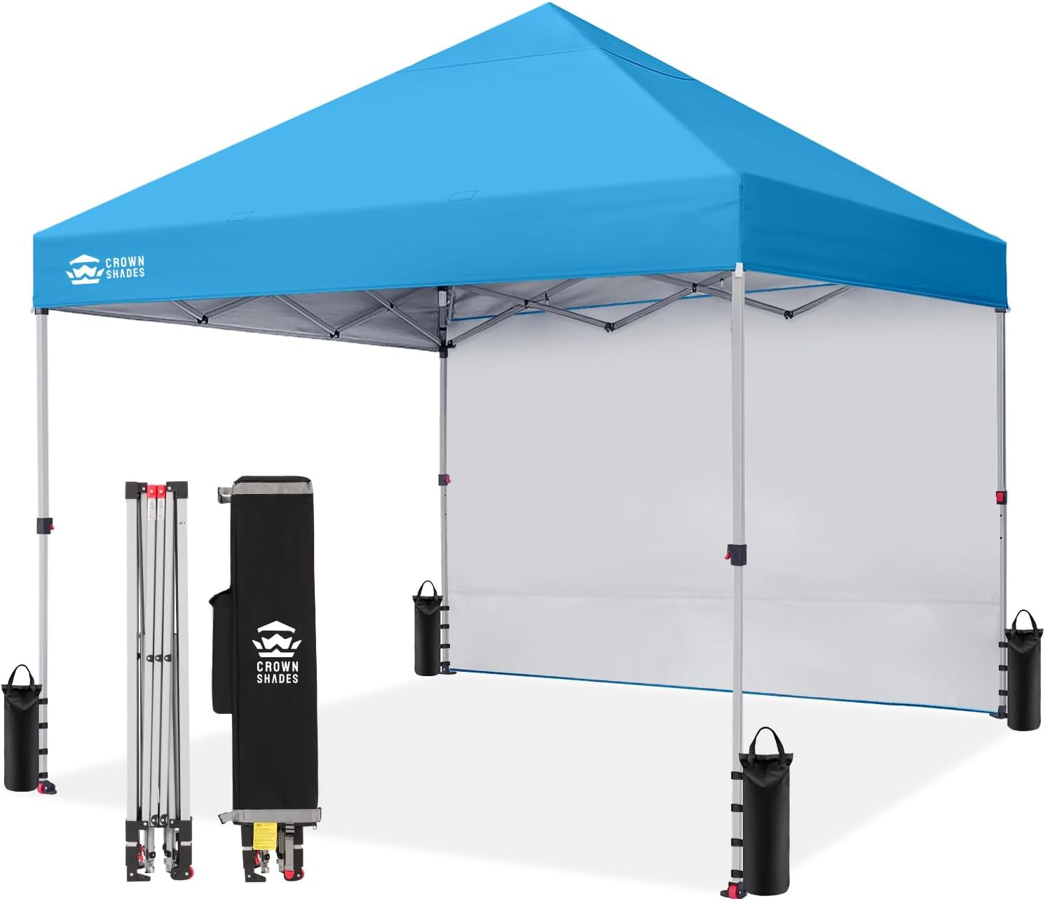 CROWN SHADES 10x10 Pop Up Canopy with 1 Side Wall - Beach Tent with One Push Setup - Outdoor Sun Shade for Events, Parties, Camping - Gazebo with STO-N-Go Cover Bag (White) woonhhop