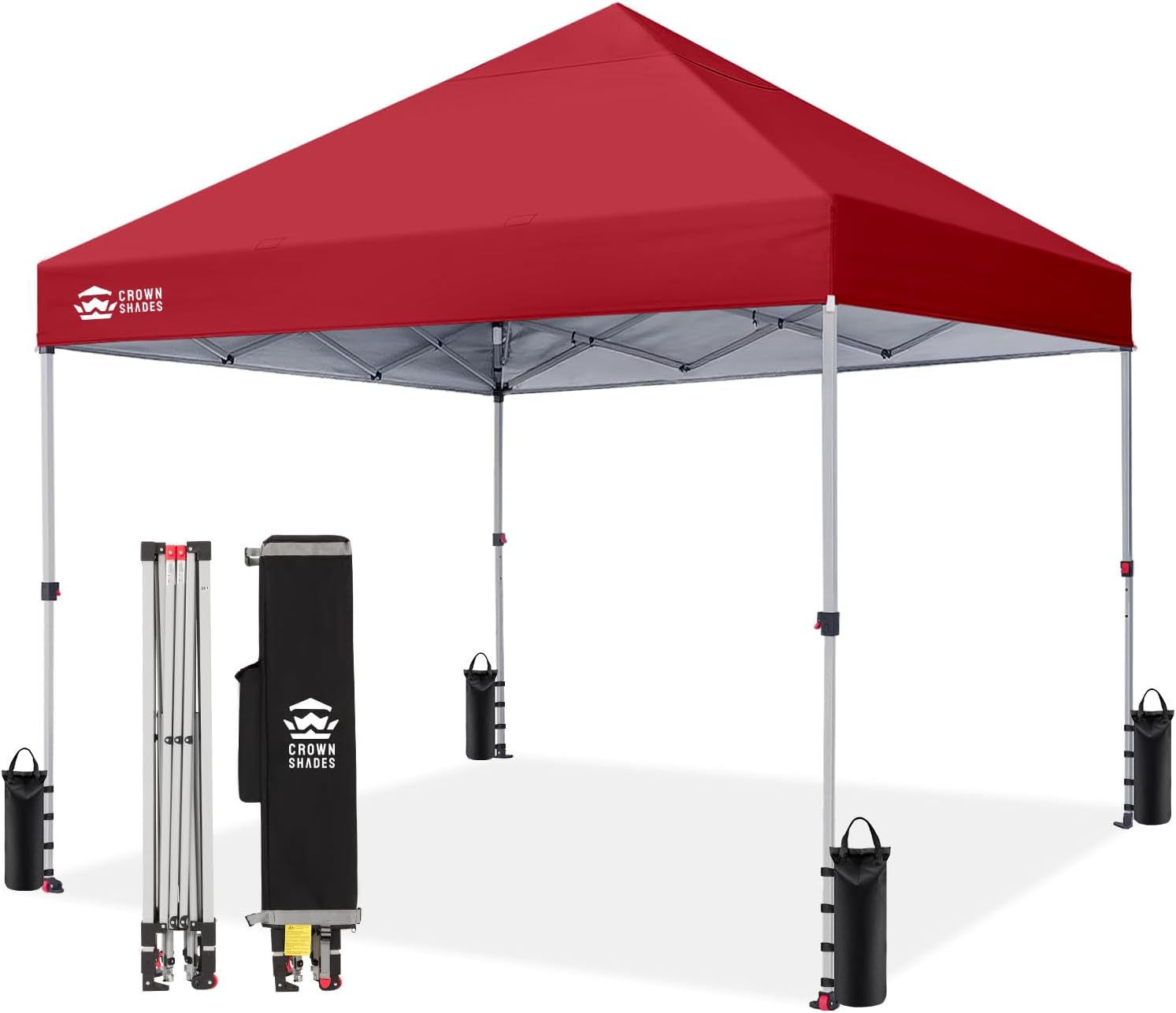 Crown Shades 10x10 Pop Up Canopy - Beach Tent with One Push Setup - Outdoor Sun Shade for Events, Parties, Camping - Gazebo with STO-N-Go Cover Bag, Silver Coated Top, 3 Height& 4 Sand Bags, Yellow woonhhop