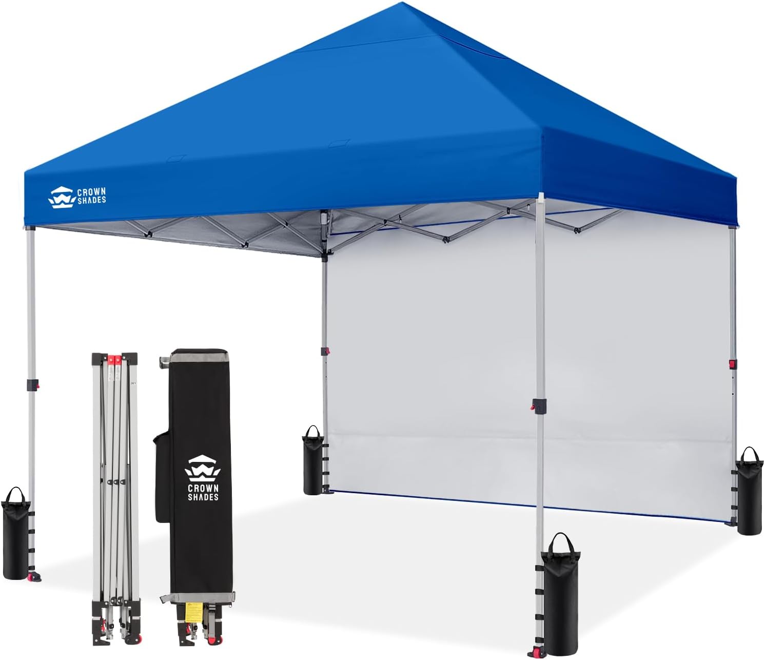 CROWN SHADES 10x10 Pop Up Canopy with 1 Side Wall - Beach Tent with One Push Setup - Outdoor Sun Shade for Events, Parties, Camping - Gazebo with STO-N-Go Cover Bag (White) woonhhop