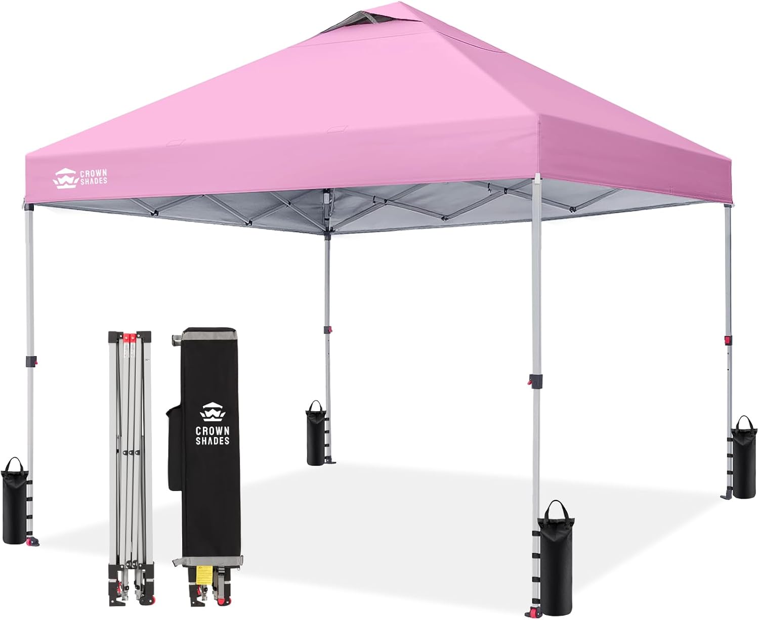 Crown Shades 10x10 Pop Up Canopy - Beach Tent with One Push Setup - Outdoor Sun Shade for Events, Parties, Camping - Gazebo with STO-N-Go Cover Bag, Silver Coated Top, 3 Height& 4 Sand Bags, Yellow woonhhop