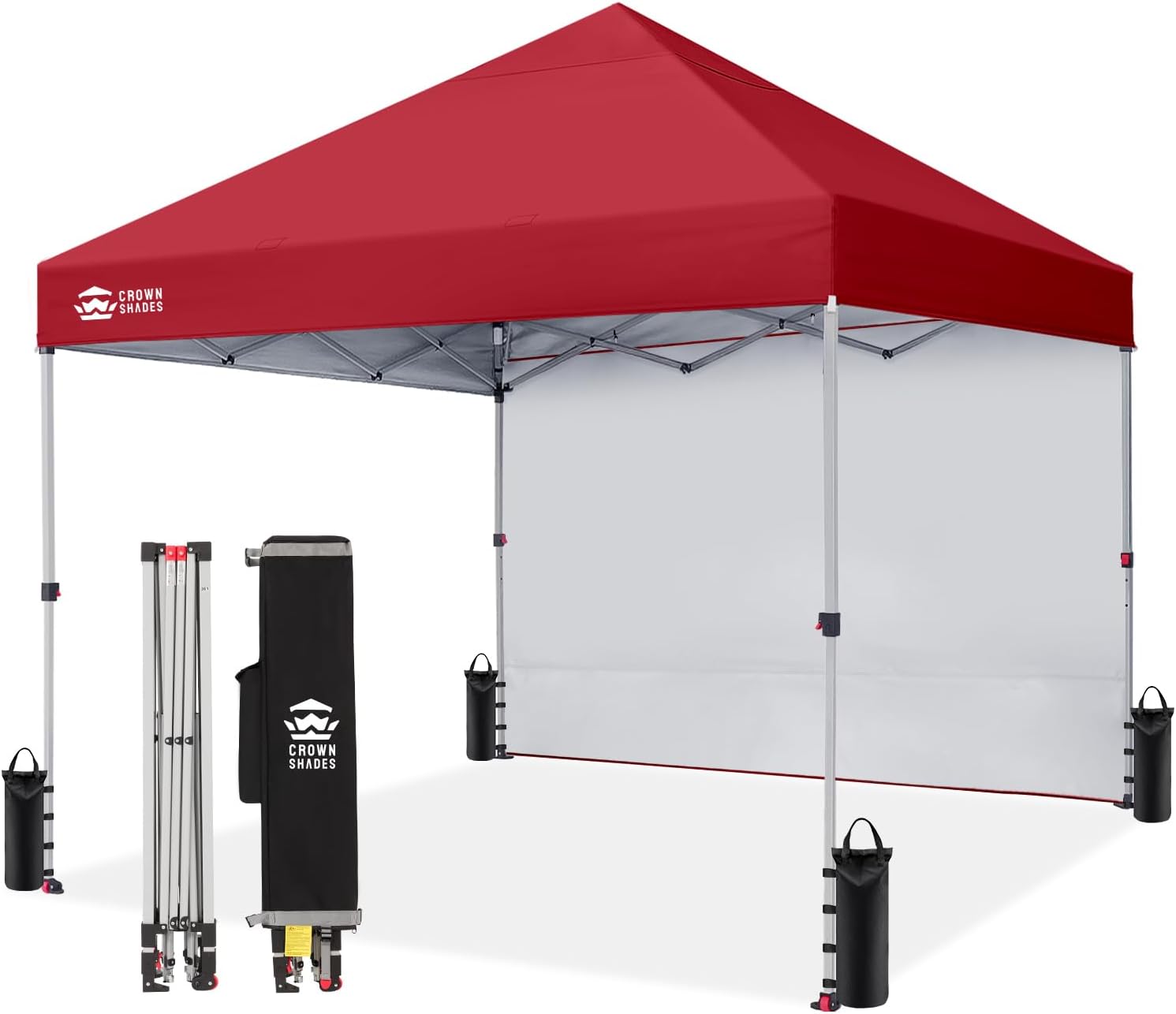 CROWN SHADES 10x10 Pop Up Canopy with 1 Side Wall - Beach Tent with One Push Setup - Outdoor Sun Shade for Events, Parties, Camping - Gazebo with STO-N-Go Cover Bag (White) woonhhop